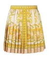 Versace Barocco Print Silk Pleated Mini Skirt In Nude
