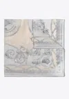 Versace La Coupe Des Dieux Print Silk Scarf In Silver
