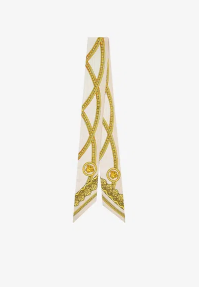 Versace La Coupe Des Dieux Print Silk Scarf Tie In White