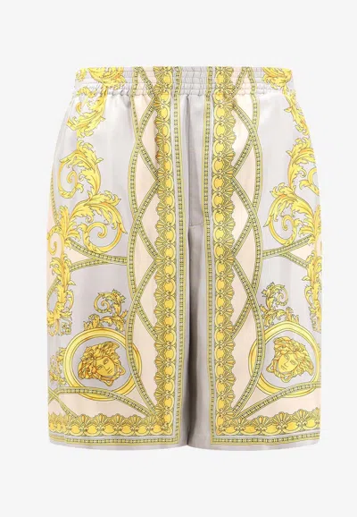 Versace La Coupe Des Dieux Print Silk Shorts In Multicolor