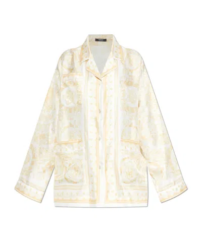 Versace Barocco Silk Twill Shirt In Neutral