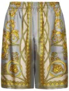 Versace La Coupe Des Dieux Print Silk Shorts In Grey