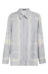Versace Women's Printed Silk Shirt In Silver Grey Champagne