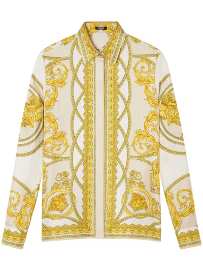 Versace Woman Shirt Cream Size 6 Silk In Gold