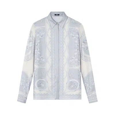 Pre-owned Versace La Coupe Des Dieux Silk Shirt 'silver Grey/champagne' | Women's Size 38