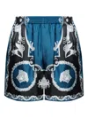Versace Baroque-printed Silk-nylon Shorts With Elastic Waistband In Blue