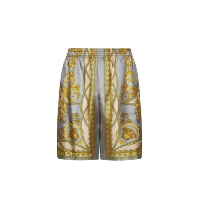 Versace La Coupe Des Dieux Silk Shorts In Gray