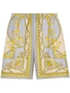 Versace Barocco Print Silk Shorts In Neutrals