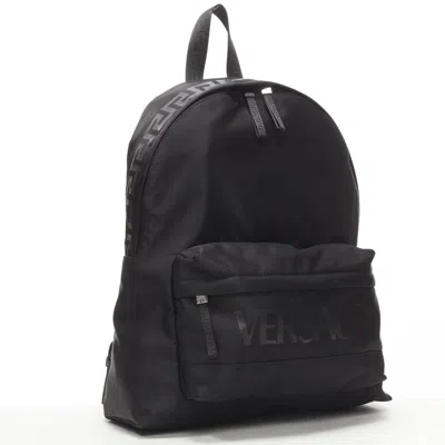 Versace La Greca 90's Logo Nylon Backpack Bag In Brown