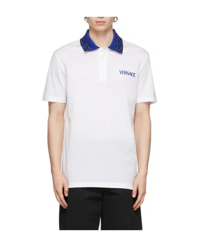 Versace La Greca Accent Polo Shirt In White
