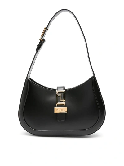 Versace La Greca Large Hobo Bag In Black