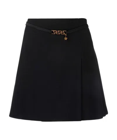 Versace La Greca Chain A-line Mini Skirt In Black