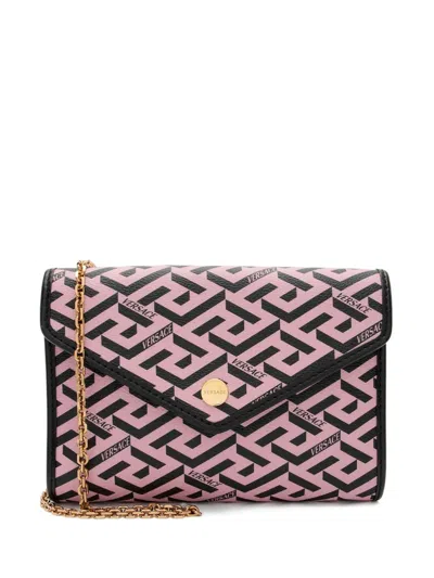Pre-owned Versace La Greca Coated-canvas Clutch Bag In Pink