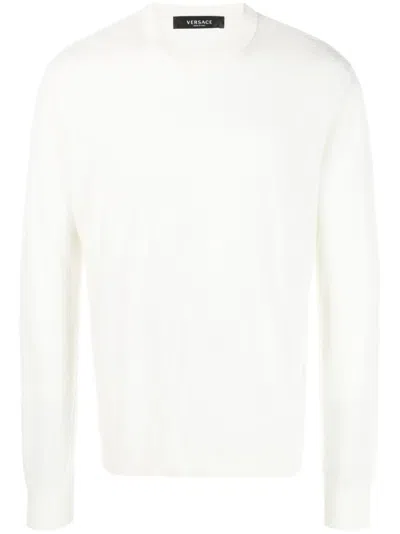 Versace La Greca Cotton-silk Jumper In White