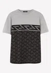 Versace La Greca Crewneck Short-sleeved T-shirt In Gray