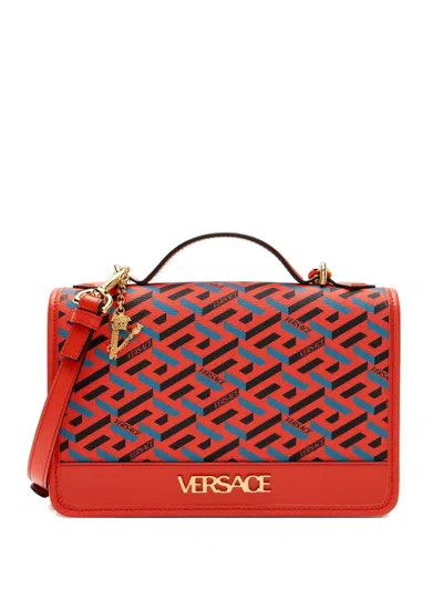 Pre-owned Versace La Greca Crossbody Bag In Red