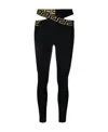 Versace Black High Waist Crossover Leggings With Greek Print And Cut-out Detail In Black