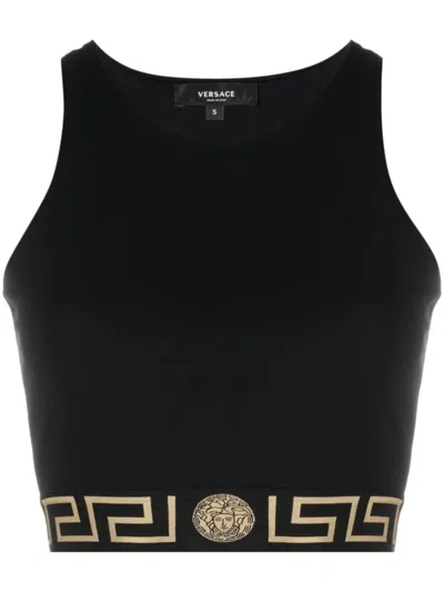 Versace Sport Bra With Greek Band Design In Black