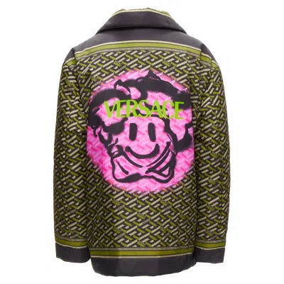 Versace La Greca Graffiti Medusa Smiley Padded Coat In Green