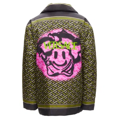 Versace La Greca Graffiti Medusa Smiley Padded Coat In Green