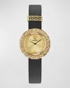 VERSACE LA GRECA IP YELLOW GOLD LEATHER STRAP WATCH, 28MM