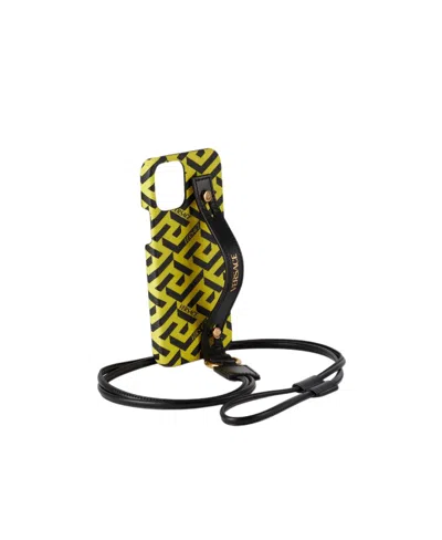 Versace La Greca Iphone 12 Mobile Phone Case In Black