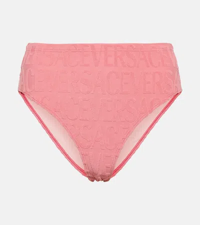 Versace La Greca Jacquard Bikini Bottoms In Pink