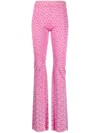 Versace La Greca Patterned Silk Blend Trousers In Pink