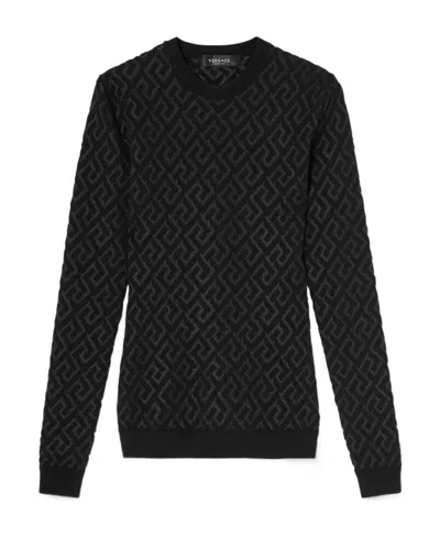 Versace La Greca-jacquard Jumper In Black