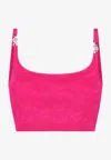 Versace La Greca Jacquard Knit Cropped Top In Pink
