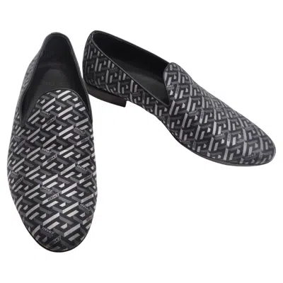 Pre-owned Versace La Greca Jacquard Loafers In Black