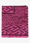 Versace La Greca Jacquard Shawl In Wool And Silk In Pink