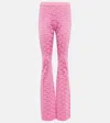 Versace La Greca Jacquard Flared Trousers In Pink+fuxia