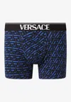 Versace La Greca Jacquard Trunks In Blue