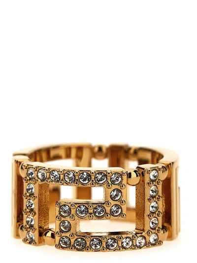 Versace Crystal-embellished Geometric Design Ring In Gold