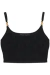 Versace La Greca Copped Embellished Knitted Top In Black (black)