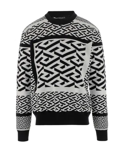 Versace La Greca Knitted Jumper In Black