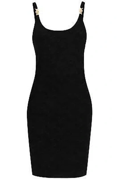 Pre-owned Versace 'la Greca' Knitted Mini Dress In Black