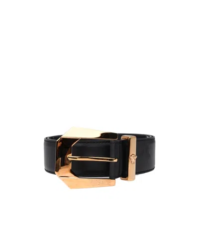Versace La Greca Leather Belt In Black