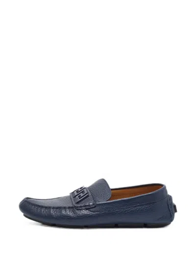 Pre-owned Versace La Greca Leather Loafers In Blue