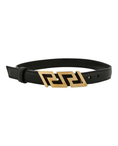 Versace La Greca Leather Wrap Bracelet In Black