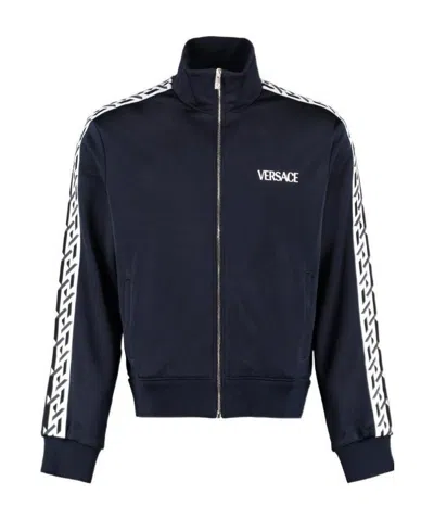 Versace La Greca Logo-embroidered Track Jacket In Black