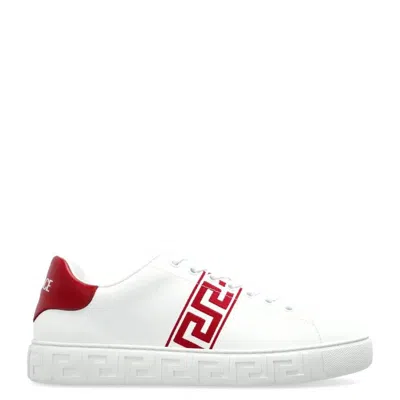 Versace La Greca Logo Print Leather Sneakers In Multi