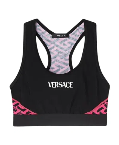 Versace La Greca Logo-print Sports Bra In Black
