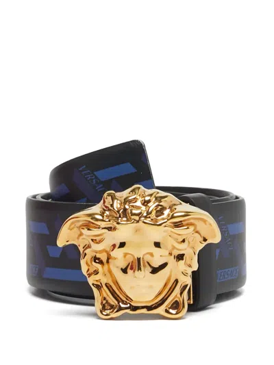 Pre-owned Versace La Greca Medusa-head Belt In Black