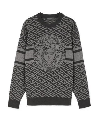 Versace La Greca Medusa Jacquard Jumper In Black