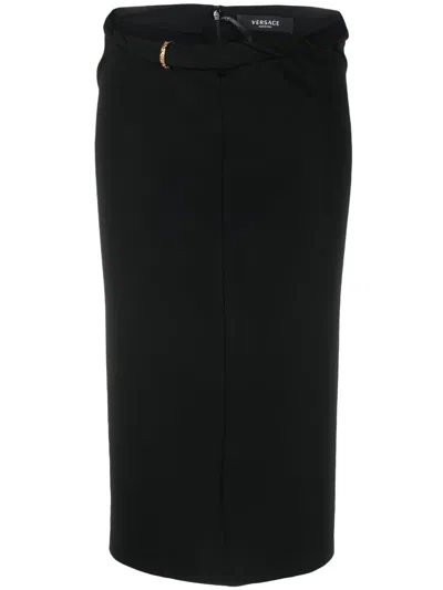 Versace La Greca Detail Fitted Skirt In Black