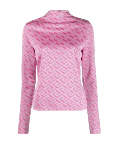 Versace La Greca Monogram Long-sleeve Top In Pink