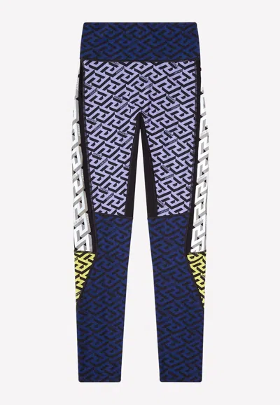 Versace La Greca Paneled Leggings In Multicolor