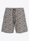Versace La Greca Print Boardshorts In Monochrome